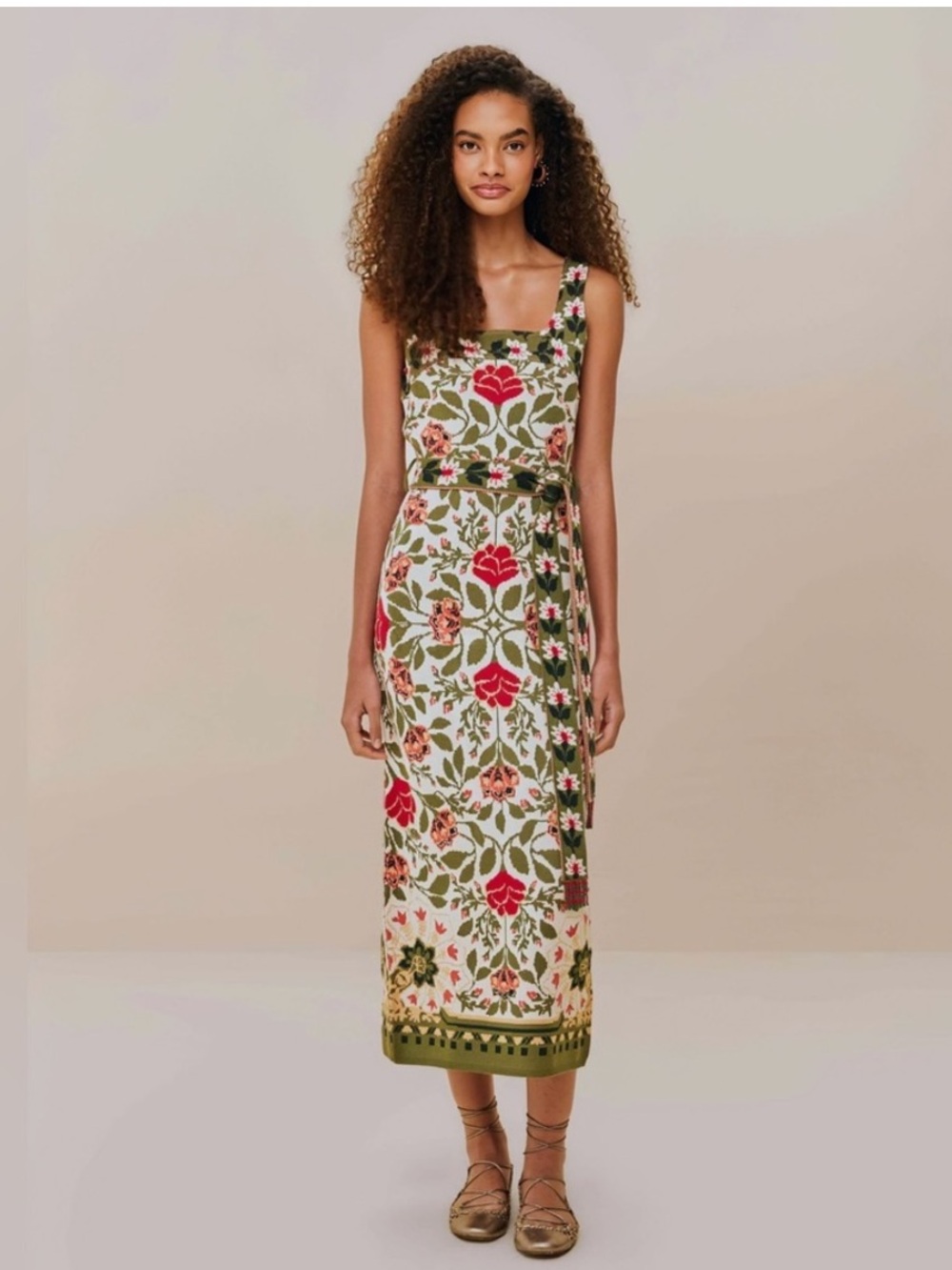 FARM Rio Sand Garden Tapestry Knit Dress XL sleeveless
